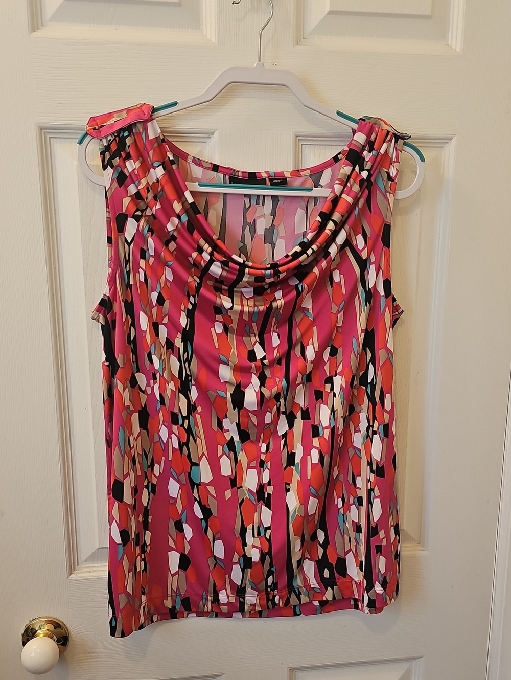 Apostrophe Pink Teal Black Cream Abstract Sleeveless Top